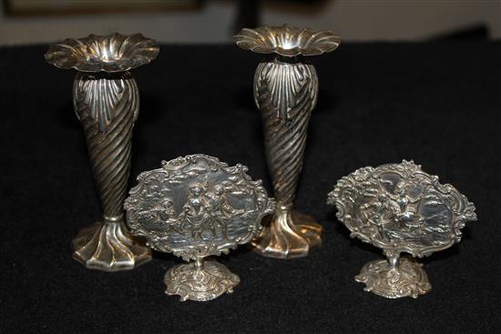 Pair of menu holders and pair of spill vases